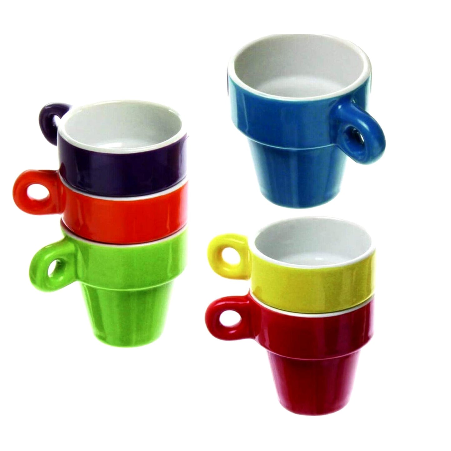 Set Of 6 Coloured Espresso Shot Coffee Mugs Hot Drink Tea Cup 60ml With Stand