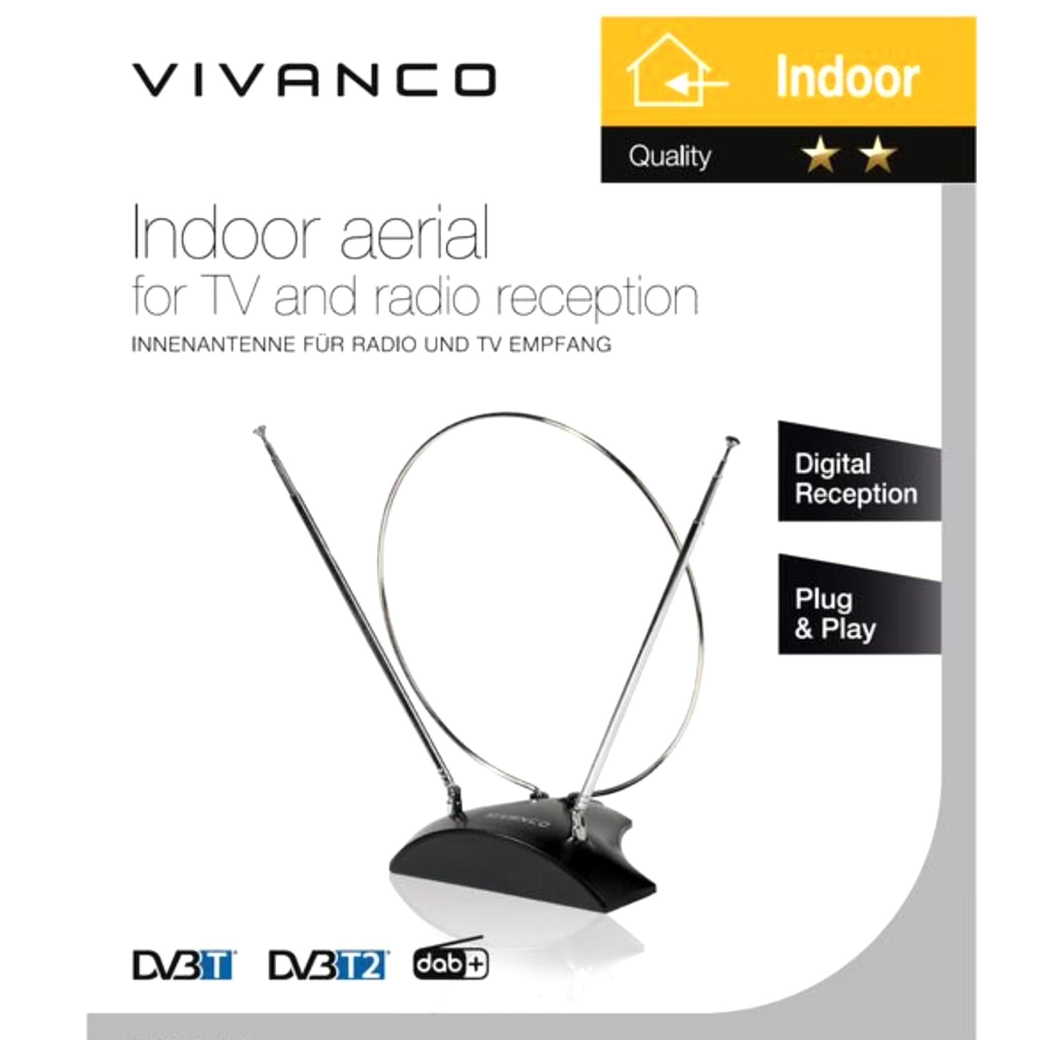 Vivanco DVB-T/T2 Passive Telescopic Antenna UK