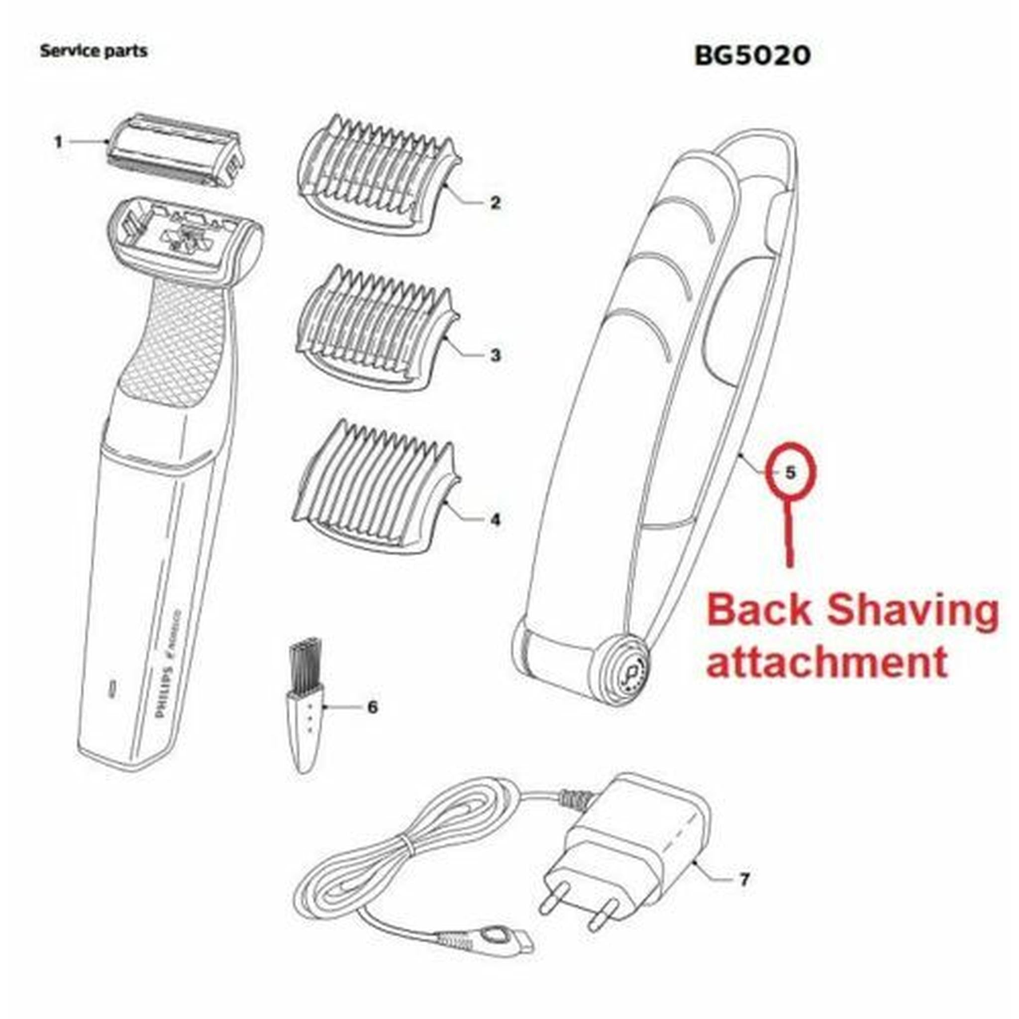 Back Shaving Attachment Extender for Philips Electric Shaver BG5020 BG5025 BG9040