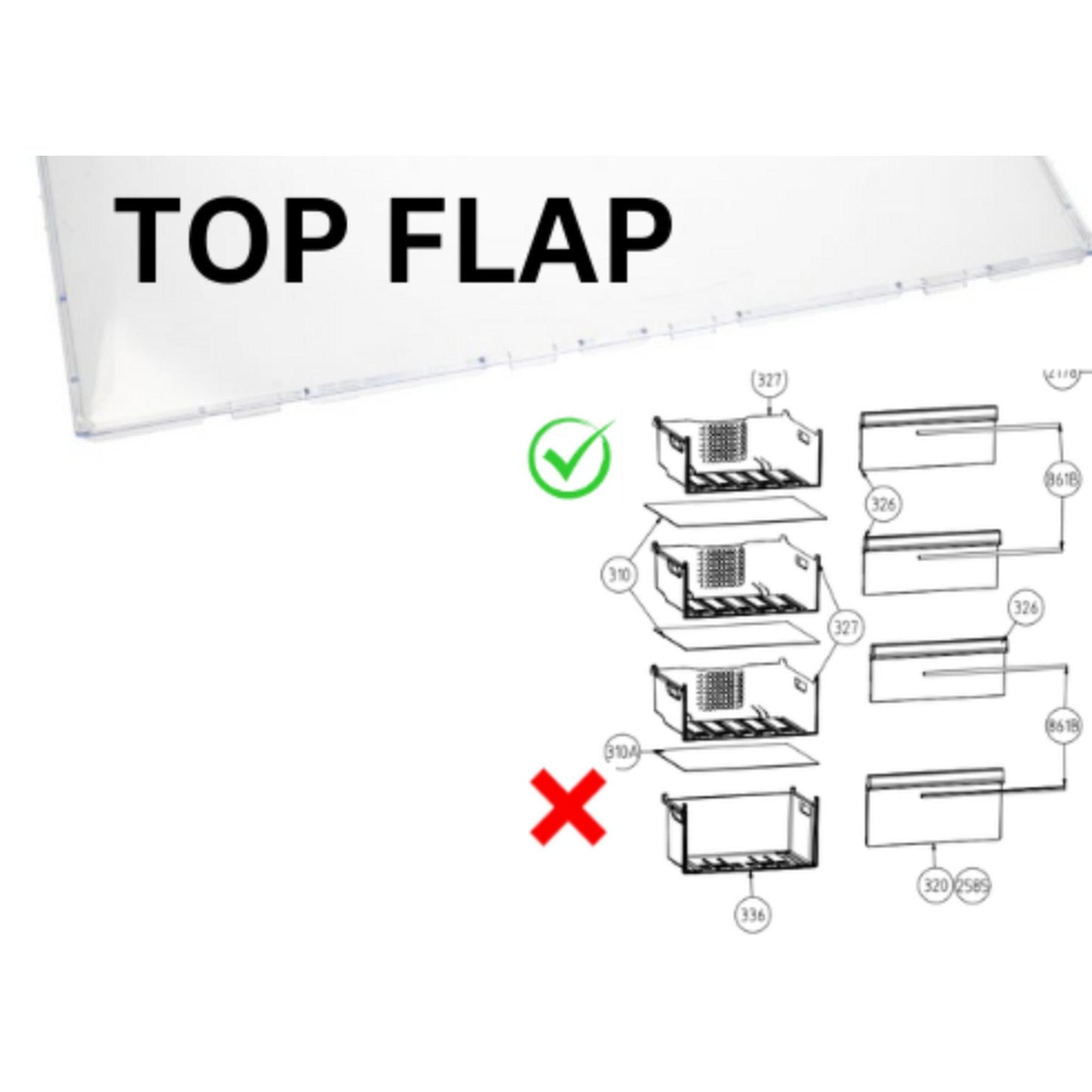 Genuine Freezer Drawer ( TOP ) Front Flap for Beko CFG3552, CFG3582 , CRFG3552W