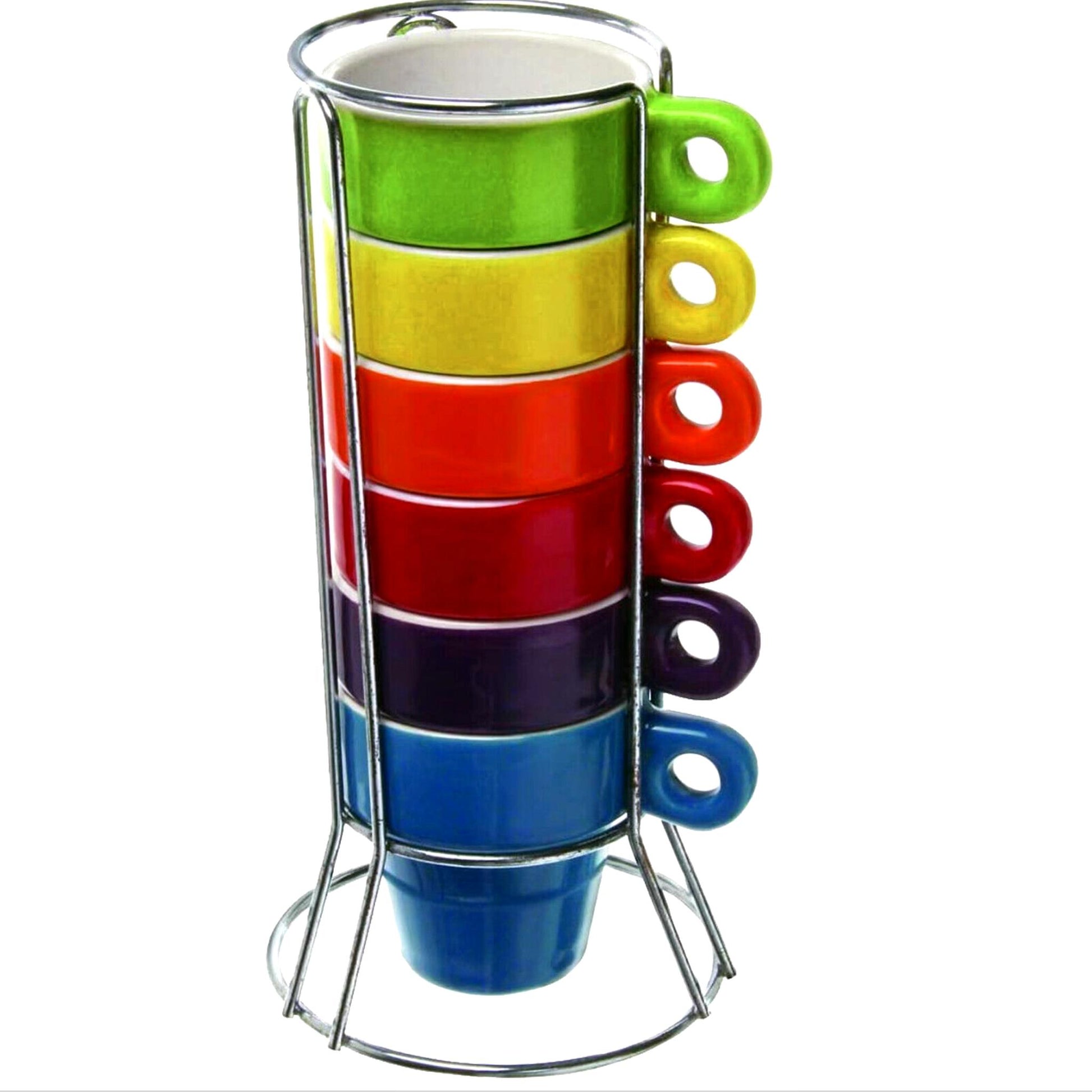 Set Of 6 Coloured Espresso Shot Coffee Mugs Hot Drink Tea Cup 60ml With Stand