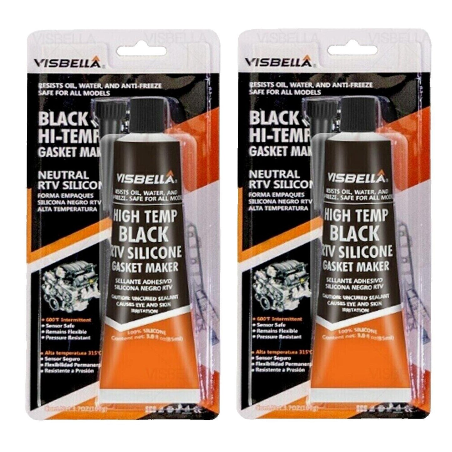 2 x RTV SILICONE INSTANT GASKET MAKER BLACK HIGH TEMP SEALANT 85g