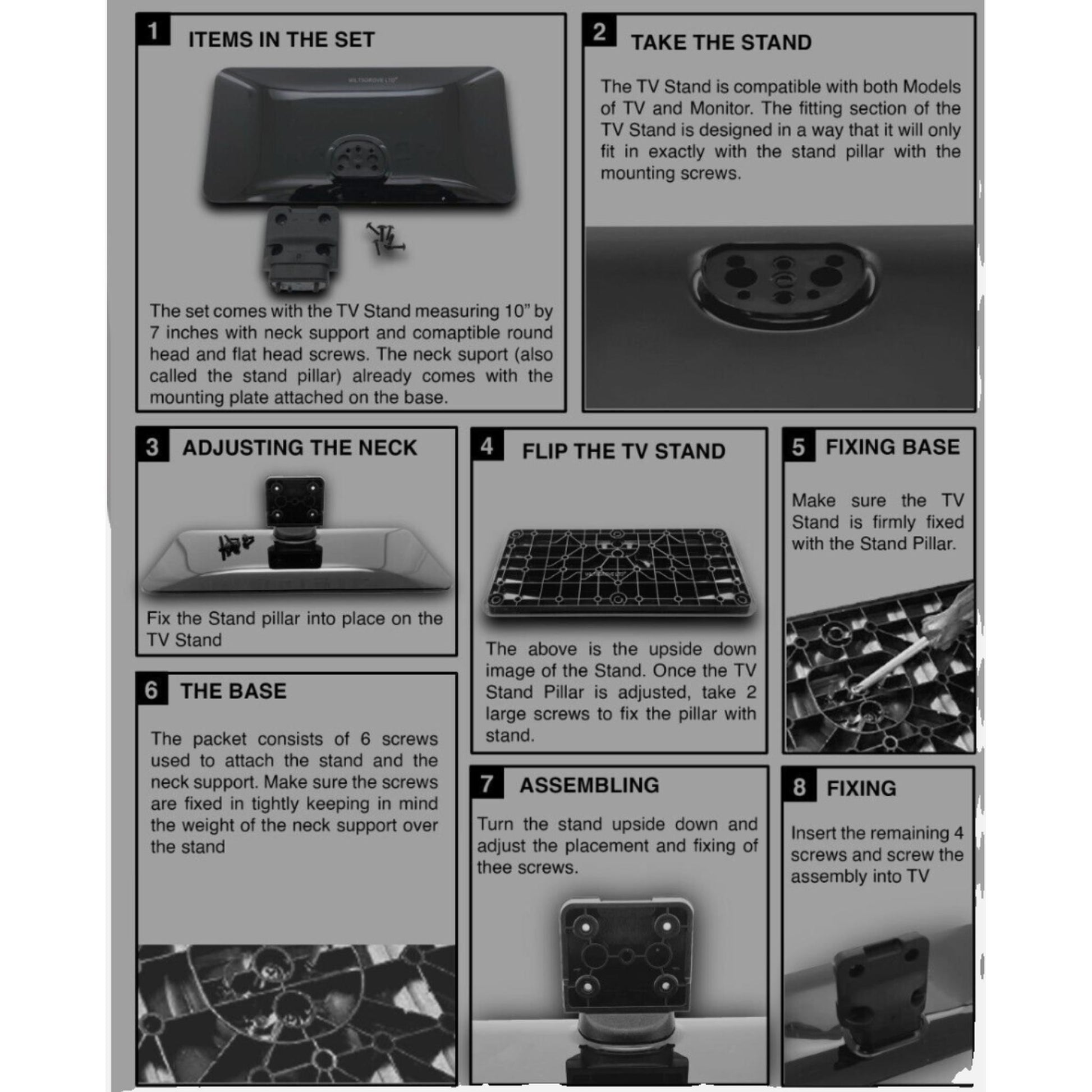 Black TV Stand Base and Neck Support with screws for Panasonic TV24S50AEY