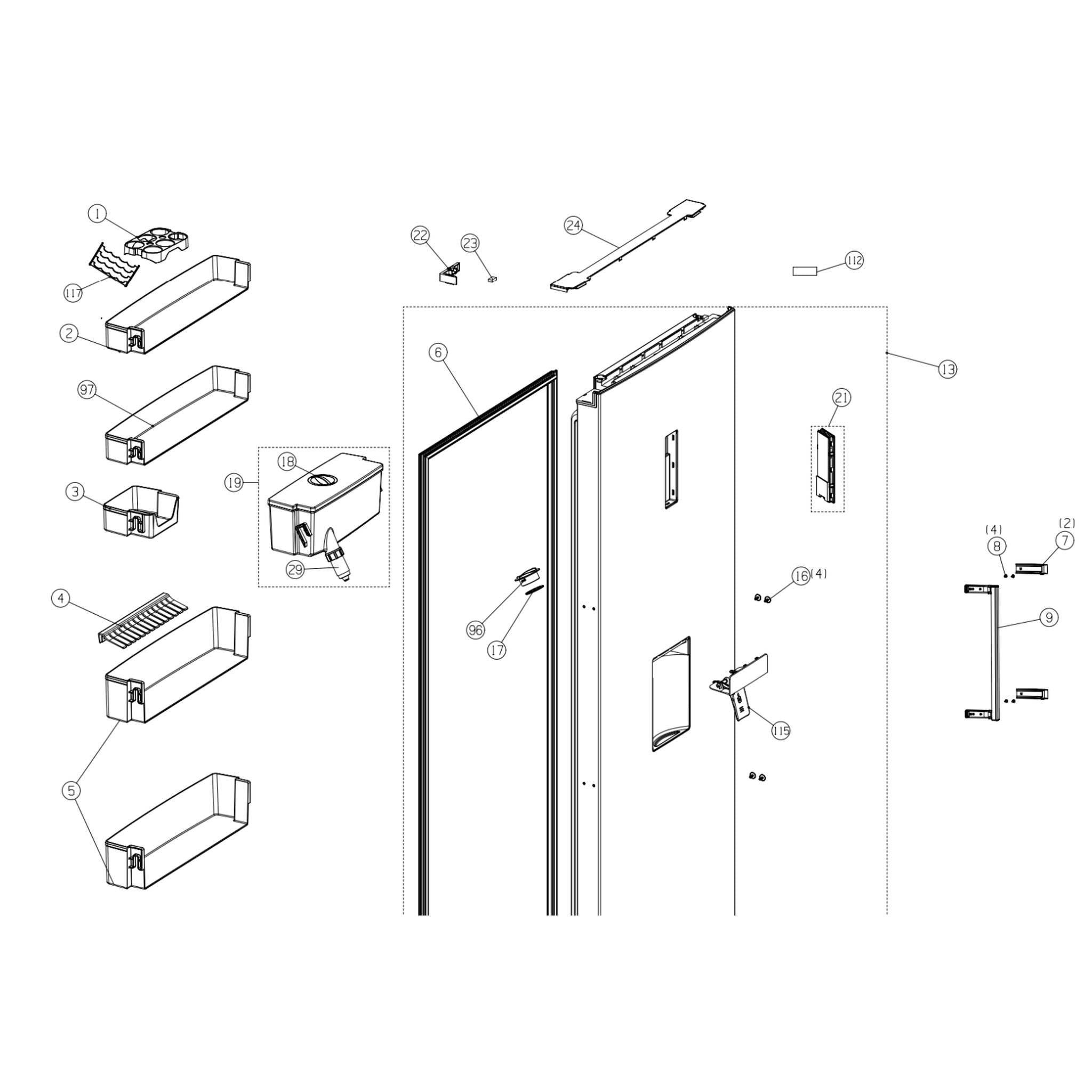 TOP Door Shelf Rack For Kenwood KTLD60B17 / KTLD60X15 480x100x50mm POSITION 2