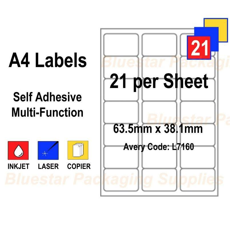 Address Labels White A4 Sheets Sticky Self Adhesive 21 per sheet 100 sheets
