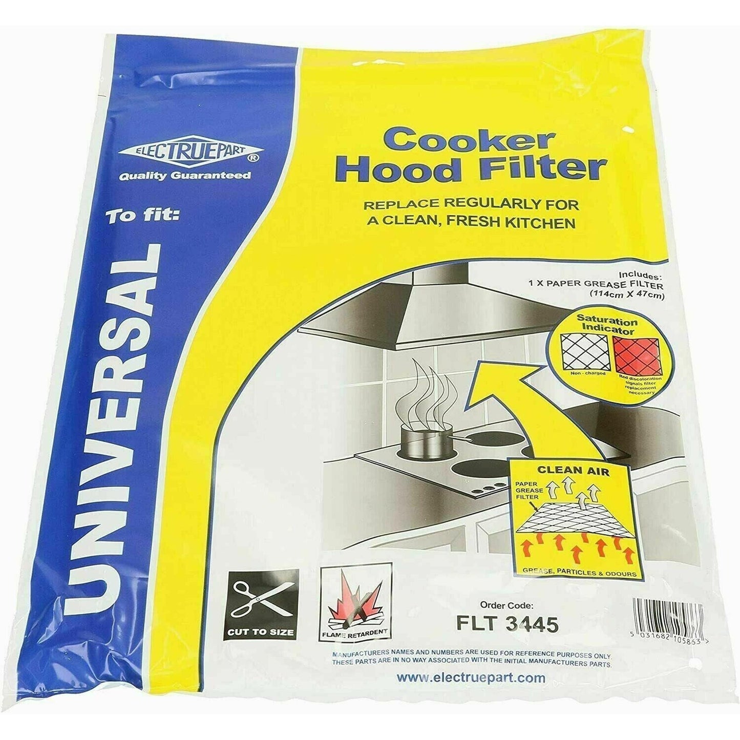 Universal Cooker Extractor Hood Grease Filter + Saturation Indicator sheet paper