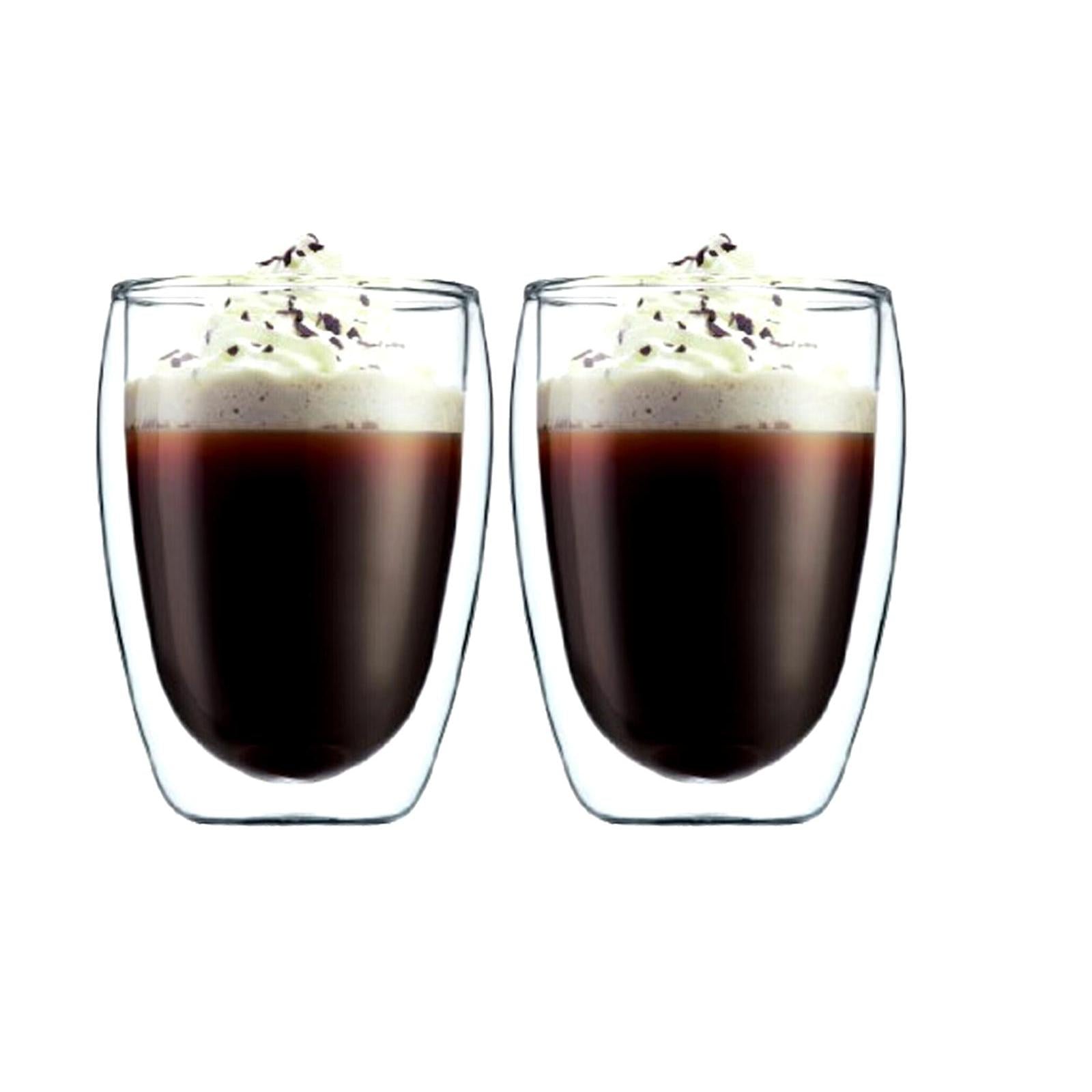 Coffee Latte Thermal Glass Double Walled Tumbler Cappuccino Cup Glasses 300ml x2