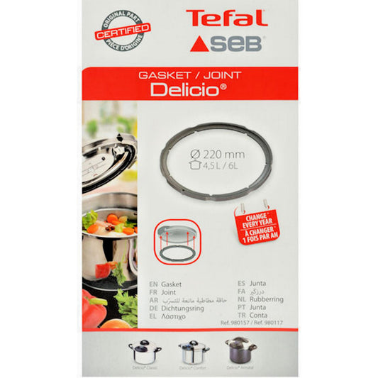 Tefal Delicio 4240 4255 Pressure Cooker Rubber Gasket Seal 220mm 980157 980117