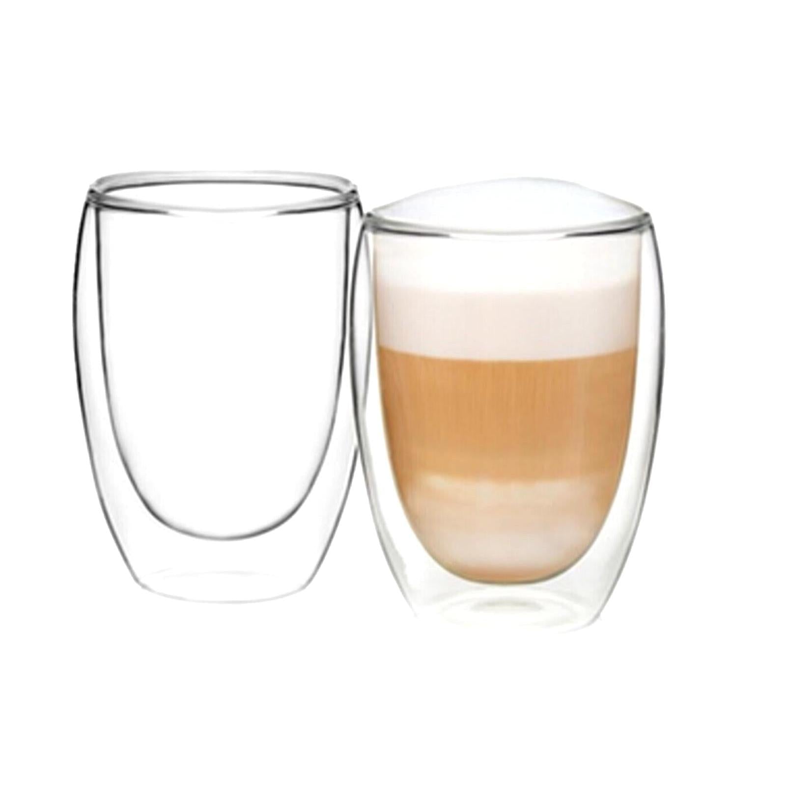 Coffee Latte Thermal Glass Double Walled Tumbler Cappuccino Cup Glasses 300ml x2