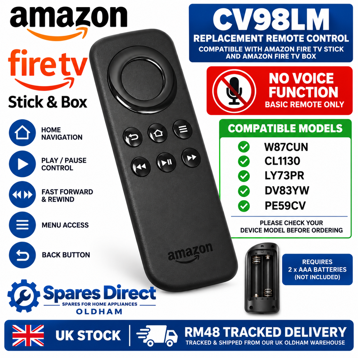 Official Genuine AMAZON Fire Stick Remote Control for FIRE TV STICK CV98LM